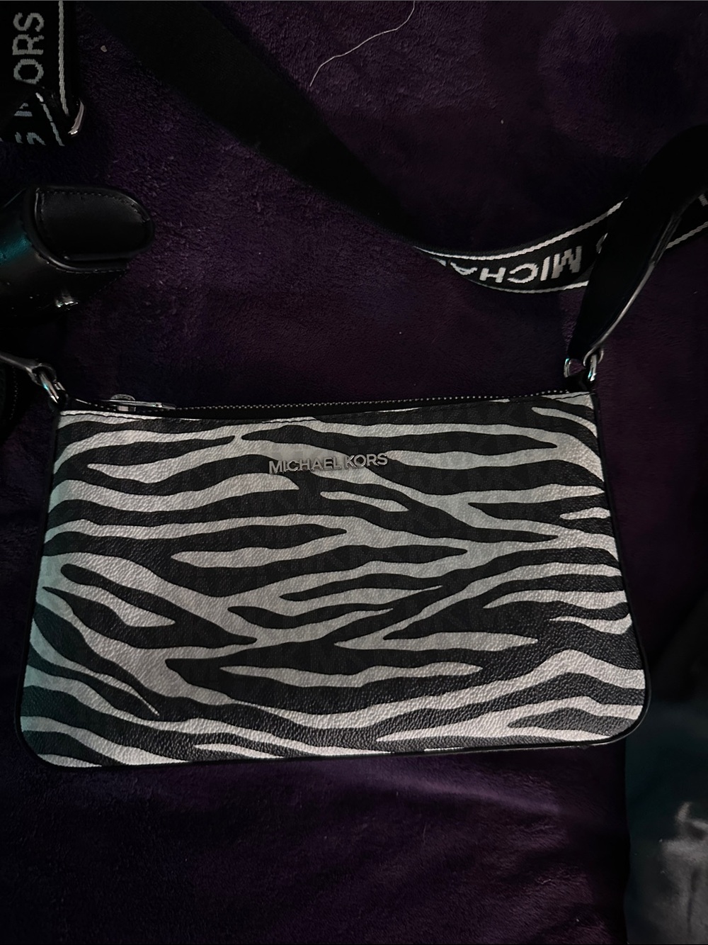 Michael Kors Black & White Zebra-Print Crossbody Pouch